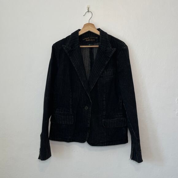 Lauren Jeans Co – Black Denim Pinstripe Single Breasted Blazer Jacket - Picture 1 of 9